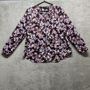 J Jill Shirt Womens Small Black Floral Long Sleeve Button Up Long Sleeve Blouse